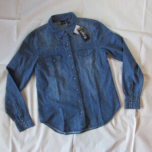 Cruel Denim Women's Size Small Long Sleeve Denim Chambray Snap Western Shirt